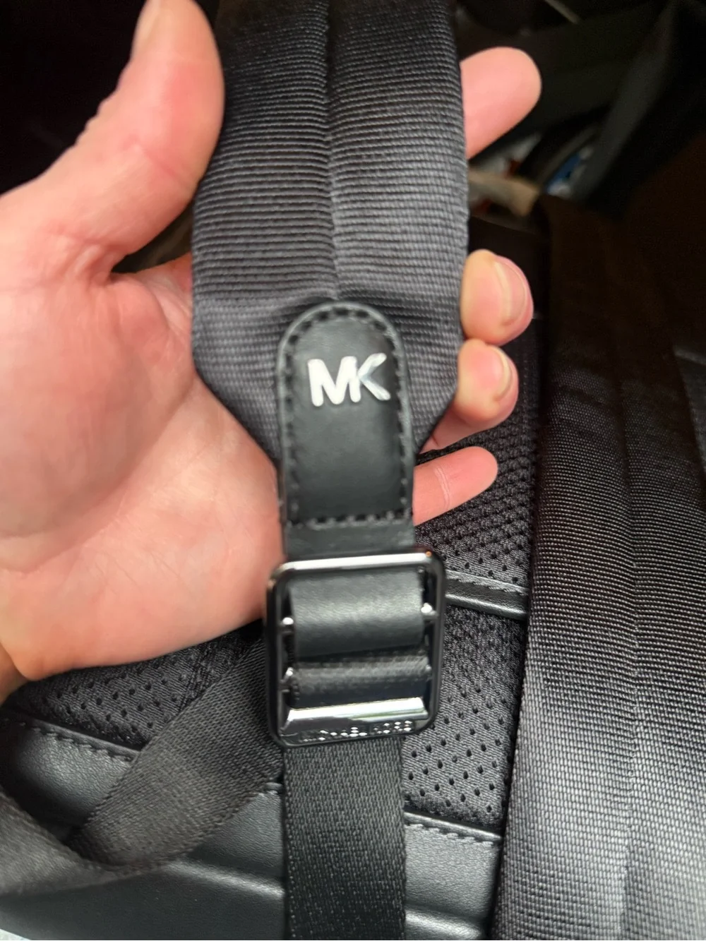 Michael Kors Black Pebbled Leather Men's Backpack with Buckle Straps